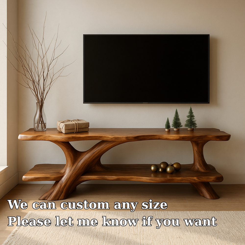 Handcrafted Solid Wood TV Stand – Organic Flow Design with Natural Finish for Modern Interiors Lynnsnail