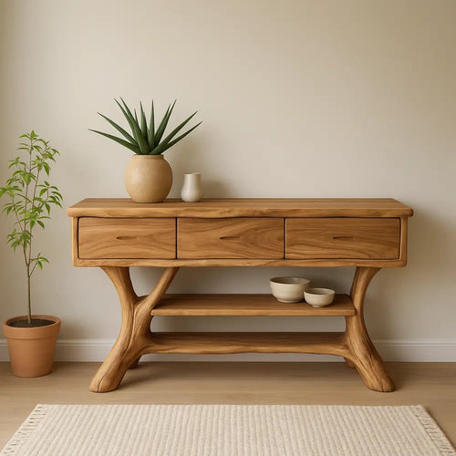 Handcrafted Solid Wood Console Table with Drawers – Natural Modern Entryway Furniture Lynnsnail