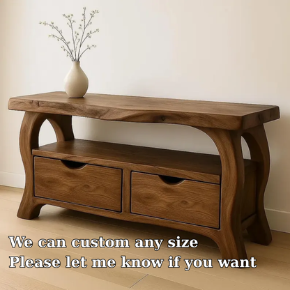 Handcrafted Solid Wood TV Stand with Drawers – Modern Organic Media Console Lynnsnail