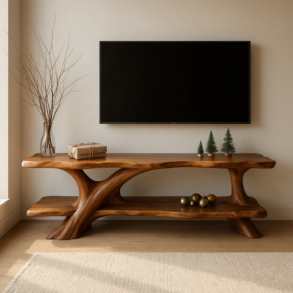 Handcrafted Solid Wood TV Stand – Organic Flow Design with Natural Finish for Modern Interiors Lynnsnail