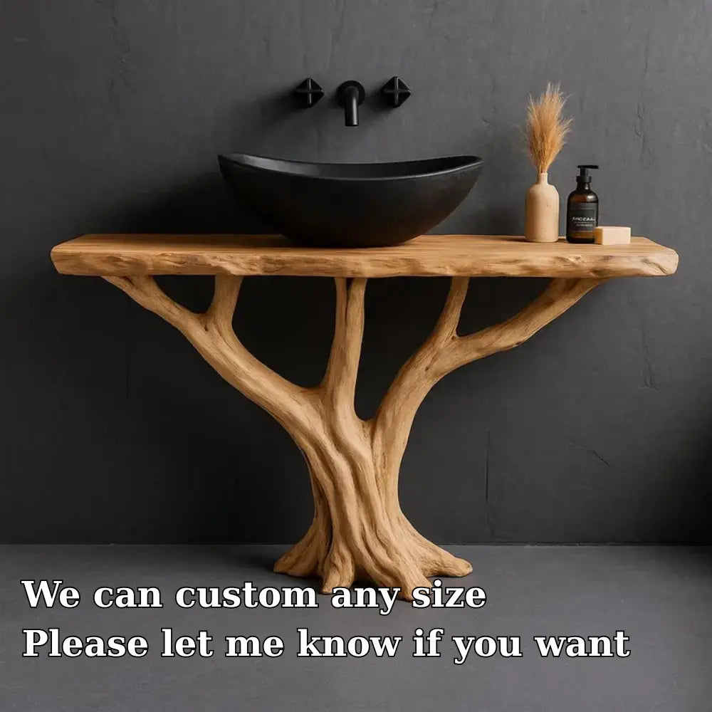 Handcrafted Solid Wood Bathroom Vanity with Tree Root Base – Natural Organic Modern Design Lynnsnail