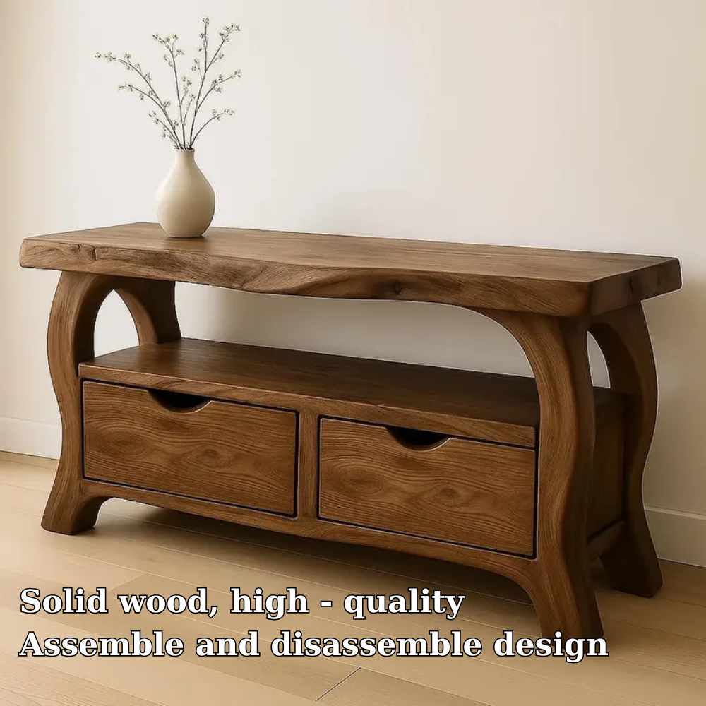 Handcrafted Solid Wood TV Stand with Drawers – Modern Organic Media Console Lynnsnail
