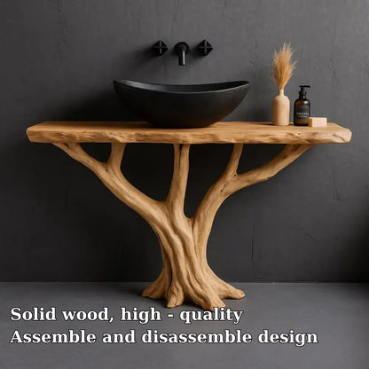 Handcrafted Solid Wood Bathroom Vanity with Tree Root Base – Natural Organic Modern Design Lynnsnail