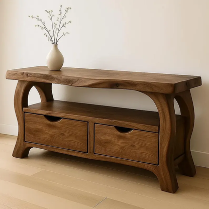 Handcrafted Solid Wood TV Stand with Drawers – Modern Organic Media Console Lynnsnail