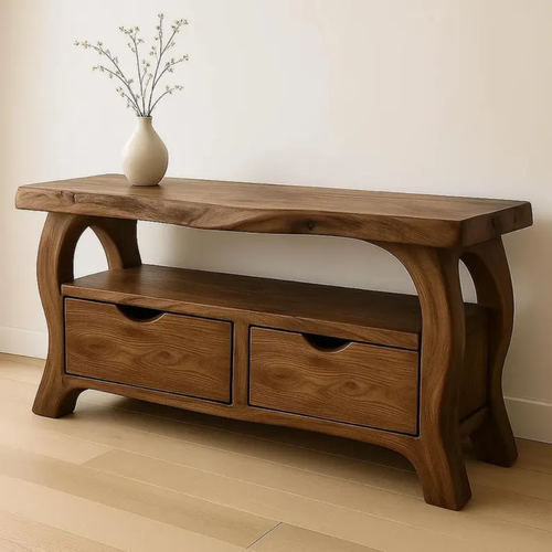 Handcrafted Solid Wood TV Stand with Drawers – Modern Organic Media Console Lynnsnail