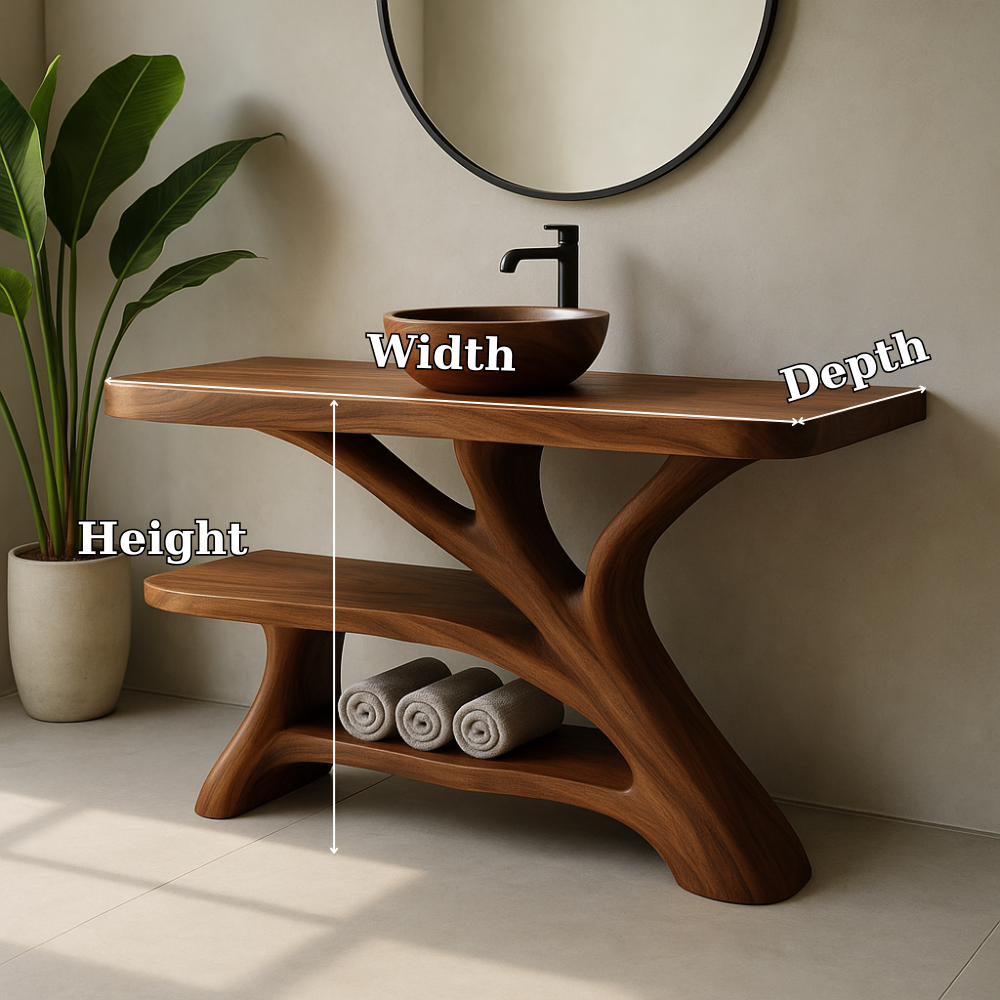 Handcrafted Solid Wood Bathroom Vanity – Modern Organic Design with Sculptural Branch Base Lynnsnail