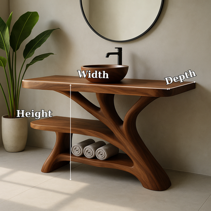 Handcrafted Solid Wood Bathroom Vanity – Modern Organic Design with Sculptural Branch Base Lynnsnail