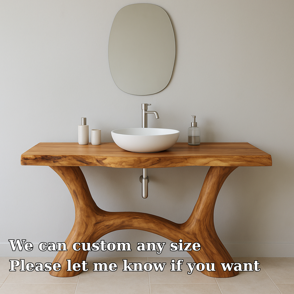 Handcrafted Solid Wood Bathroom Vanity – Modern Organic Form with Sculptural Curved Base Lynnsnail