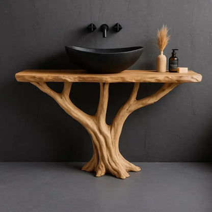 Handcrafted Solid Wood Bathroom Vanity with Tree Root Base – Natural Organic Modern Design Lynnsnail