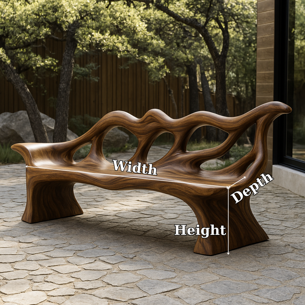 Handcrafted Solid Wood Bench with Backrest – Sculptural Organic Design for Indoor & Outdoor Lynnsnail