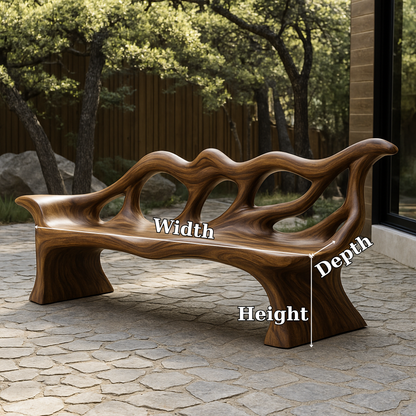 Handcrafted Solid Wood Bench with Backrest – Sculptural Organic Design for Indoor & Outdoor Lynnsnail