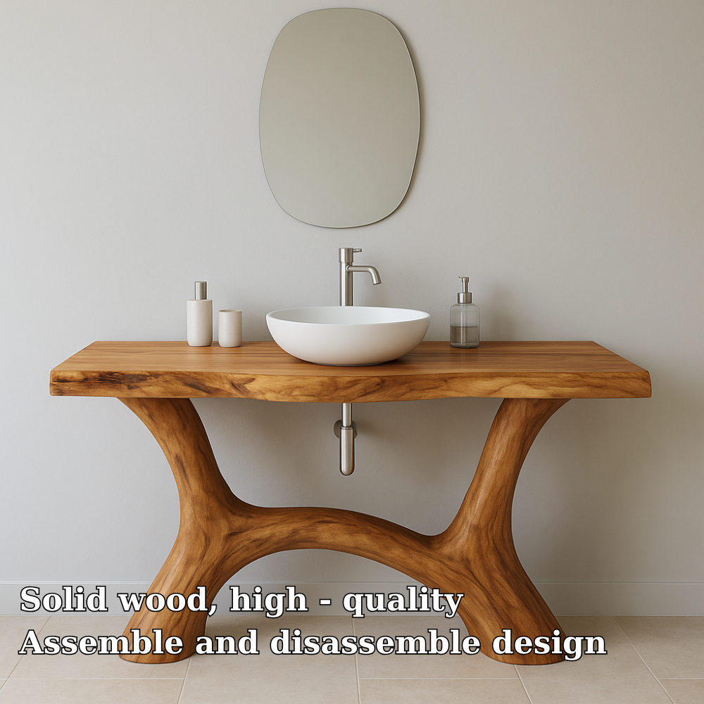 Handcrafted Solid Wood Bathroom Vanity – Modern Organic Form with Sculptural Curved Base Lynnsnail
