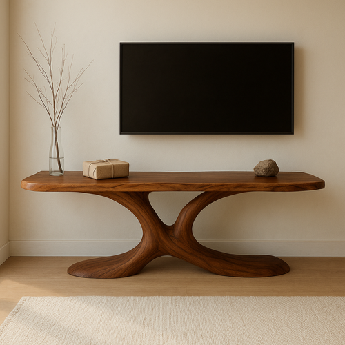 Handcrafted Solid Wood TV Stand – Minimal Organic Design with Sculptural Modern Aesthetic Lynnsnail