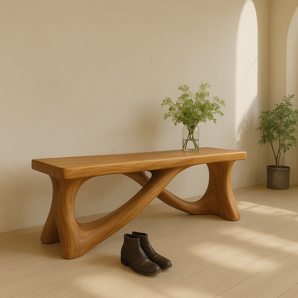 Handcrafted Solid Wood Bench – Modern Organic Design with Elegant Curved Sculptural Form Lynnsnail