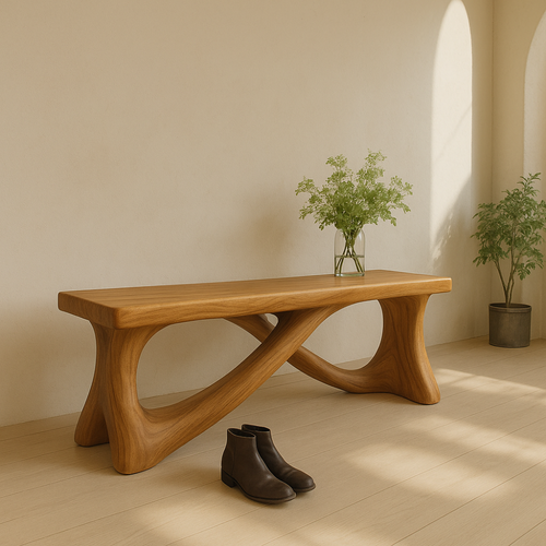 Handcrafted Solid Wood Bench – Modern Organic Design with Elegant Curved Sculptural Form Lynnsnail
