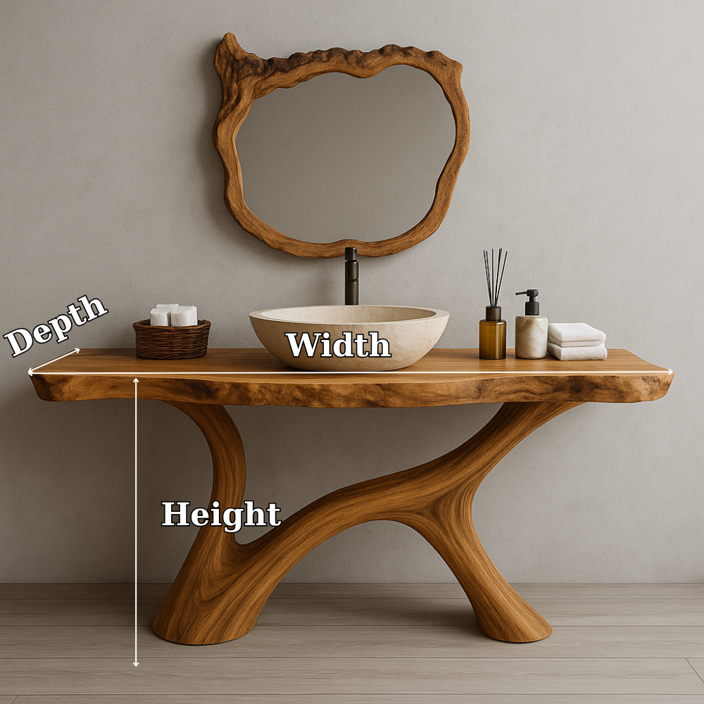 Handcrafted Solid Wood Bathroom Vanity – Organic Live Edge Design with Artistic Mirror Set Lynnsnail