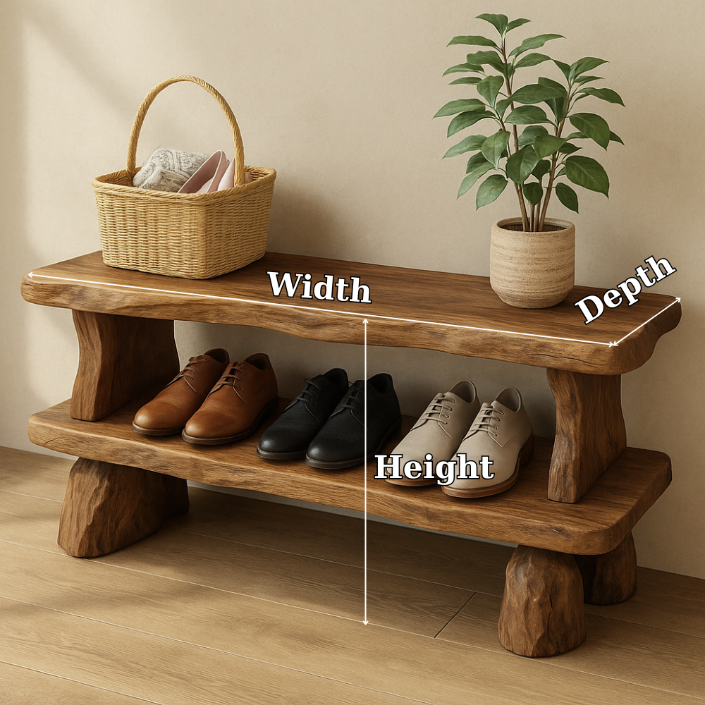 Handcrafted Solid Wood Bench with Storage Shelf – Rustic Entryway Furniture for Natural Home Decor Lynnsnail