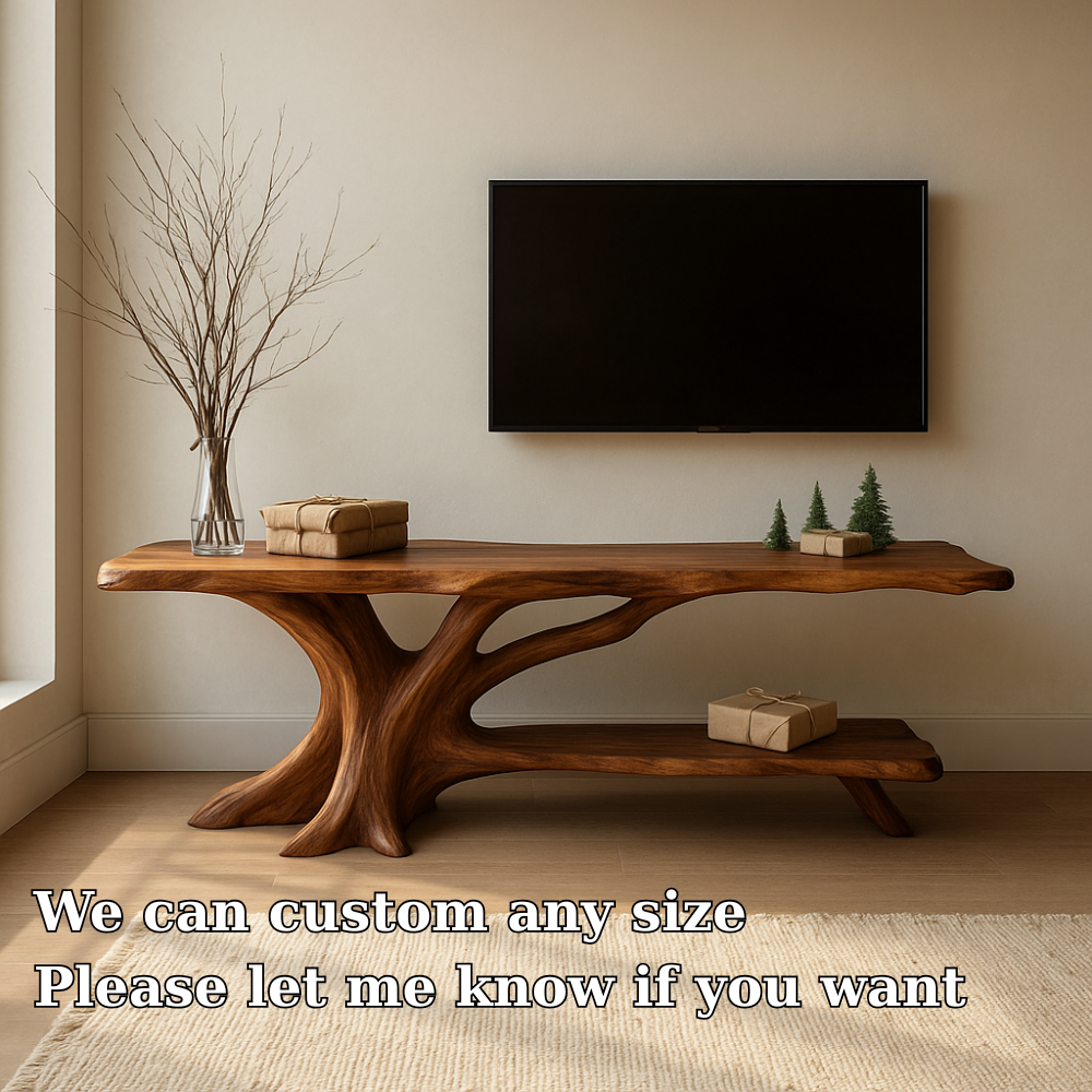Handcrafted Solid Wood TV Stand – Organic Tree-Inspired Design for Modern Natural Living Spaces Lynnsnail