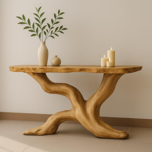 Handcrafted Solid Wood Console Table with Organic Branch Design – Modern Natural Elegance Lynnsnail