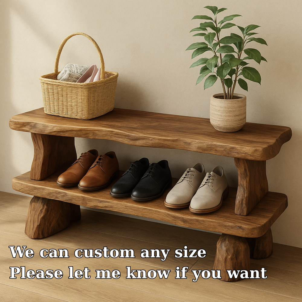 Handcrafted Solid Wood Bench with Storage Shelf – Rustic Entryway Furniture for Natural Home Decor Lynnsnail