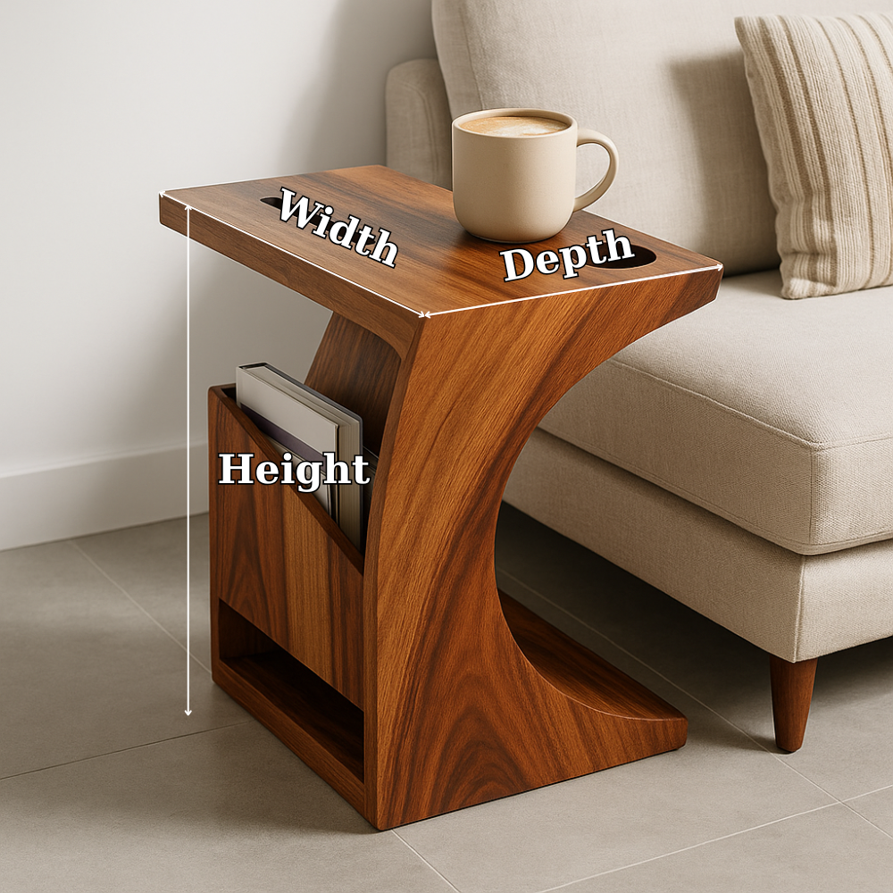 Handcrafted Solid Wood Armrest Table with Cup Holder & Magazine Storage Lynnsnail