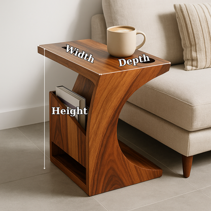 Handcrafted Solid Wood Armrest Table with Cup Holder & Magazine Storage Lynnsnail