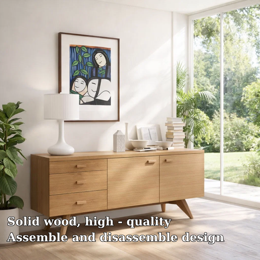 Solid Wood Modern Console Table Mid Century Sideboard with Storage