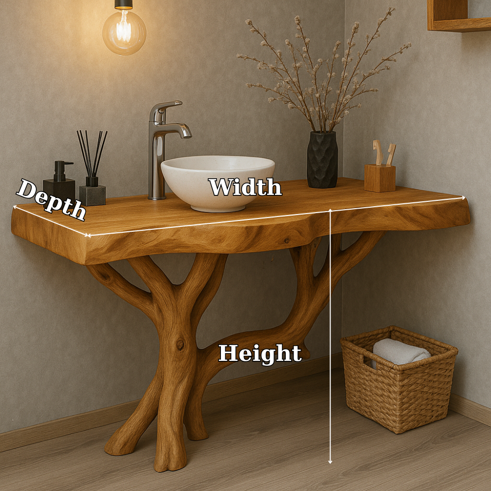 Handcrafted Solid Wood Bathroom Vanity – Organic Live Edge Design with Tree-Inspired Base Lynnsnail