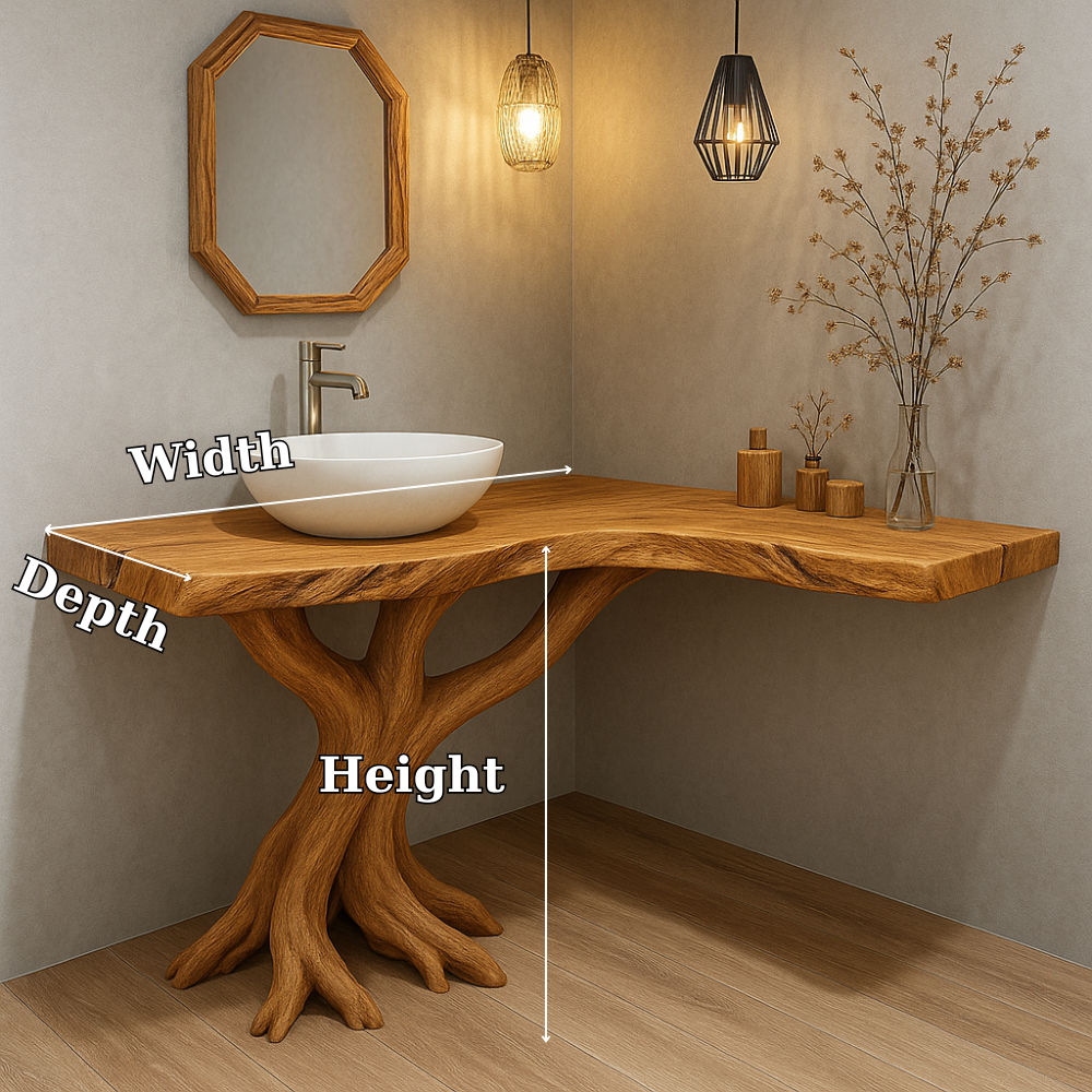 Handcrafted Solid Wood Bathroom Vanity – Sculptural Tree Root Base with Natural Live Edge Lynnsnail