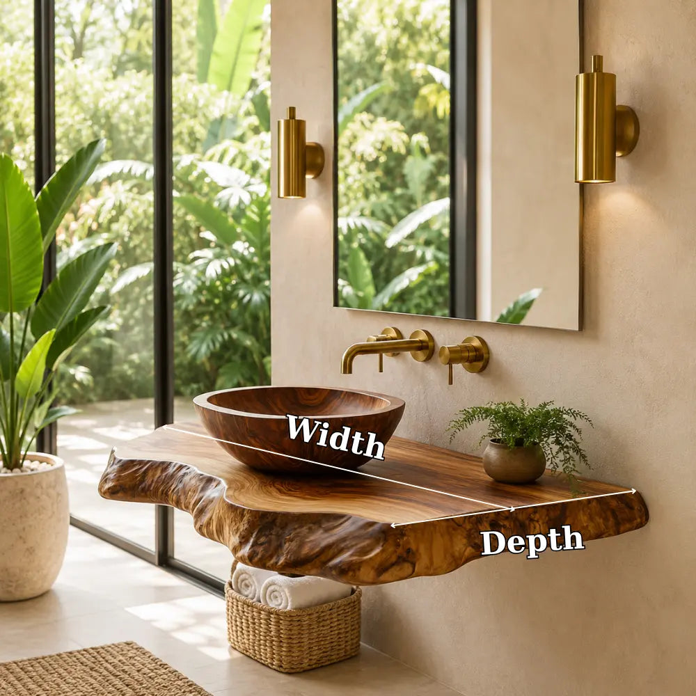 Double Live Edge Floating Vanity Shelf | Solid Wood Honey Bathroom Counter Lynnsnail