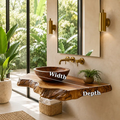 Double Live Edge Floating Vanity Shelf | Solid Wood Honey Bathroom Counter Lynnsnail