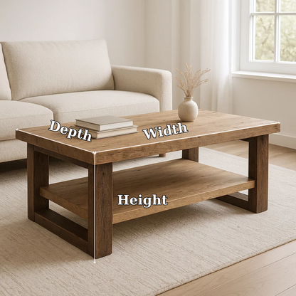 Handcrafted Solid Wood Coffee Table – Rustic Modern Design with Open Shelf Storage Lynnsnail