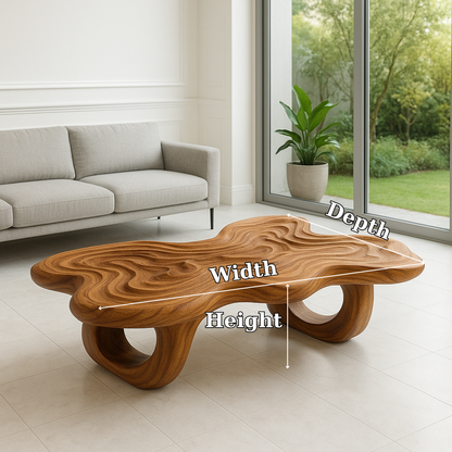 Handcrafted Solid Wood Coffee Table – Sculpted Organic Ripple Design Lynnsnail