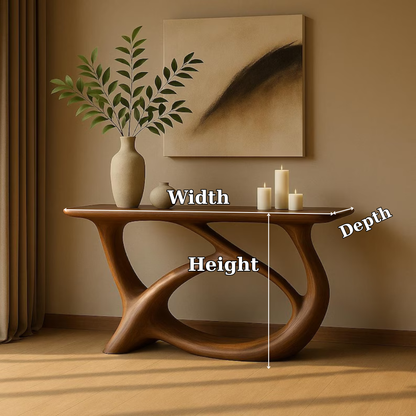 Handcrafted Solid Wood Console Table with Sculptural Flow Design – Modern Organic Art Lynnsnail