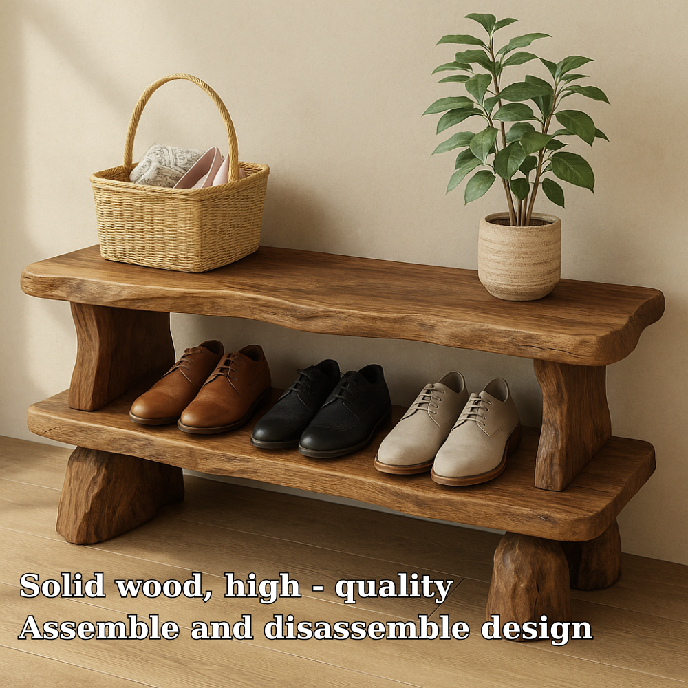 Handcrafted Solid Wood Bench with Storage Shelf – Rustic Entryway Furniture for Natural Home Decor Lynnsnail