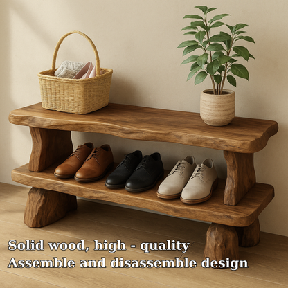 Handcrafted Solid Wood Bench with Storage Shelf – Rustic Entryway Furniture for Natural Home Decor Lynnsnail
