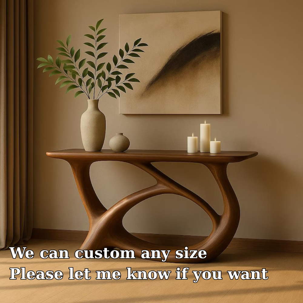 Handcrafted Solid Wood Console Table with Sculptural Flow Design – Modern Organic Art Lynnsnail