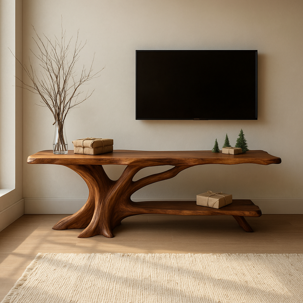 Handcrafted Solid Wood TV Stand – Organic Tree-Inspired Design for Modern Natural Living Spaces Lynnsnail