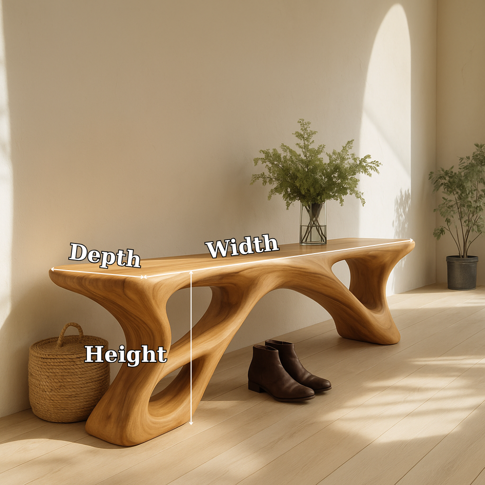 Handcrafted Solid Wood Bench – Sculptural Organic Flow Design with Modern Natural Aesthetic Lynnsnail