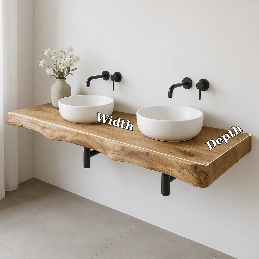 Double Sink Live Edge Vanity Shelf | Solid Wood Floating Bathroom Counter Lynnsnail