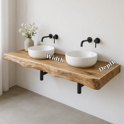 Double Sink Live Edge Vanity Shelf | Solid Wood Floating Bathroom Counter Lynnsnail