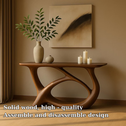 Handcrafted Solid Wood Console Table with Sculptural Flow Design – Modern Organic Art Lynnsnail