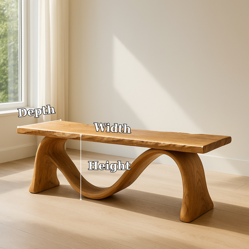 Handcrafted Solid Wood Bench – Sculptural Wave Design with Natural Live Edge Finish Lynnsnail