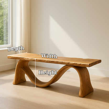 Handcrafted Solid Wood Bench – Sculptural Wave Design with Natural Live Edge Finish Lynnsnail