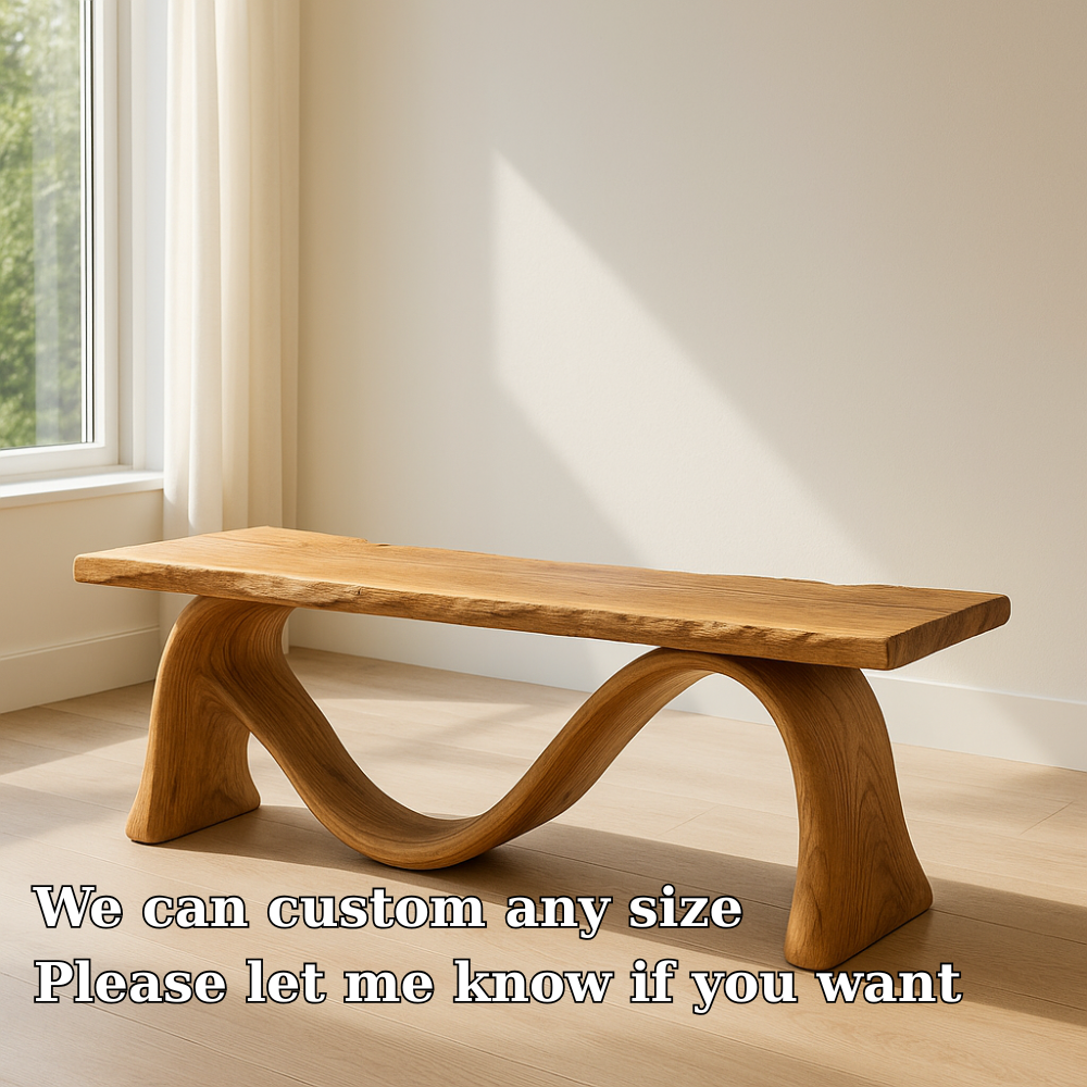 Handcrafted Solid Wood Bench – Sculptural Wave Design with Natural Live Edge Finish Lynnsnail