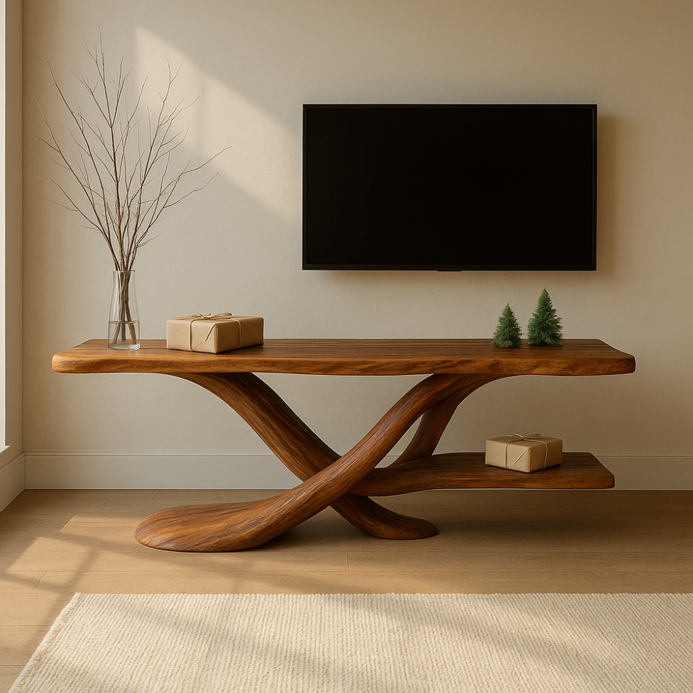 Handcrafted Solid Wood TV Stand – Modern Sculptural Design with Organic Flow and Natural Finish Lynnsnail