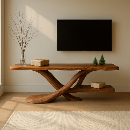 Handcrafted Solid Wood TV Stand – Modern Sculptural Design with Organic Flow and Natural Finish Lynnsnail