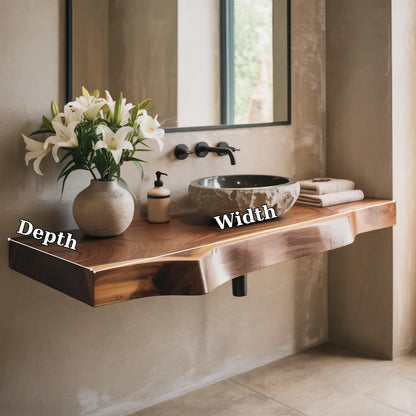 Live Edge Bathroom Vanity Shelf | Solid Wood Floating Sink Counter Lynnsnail