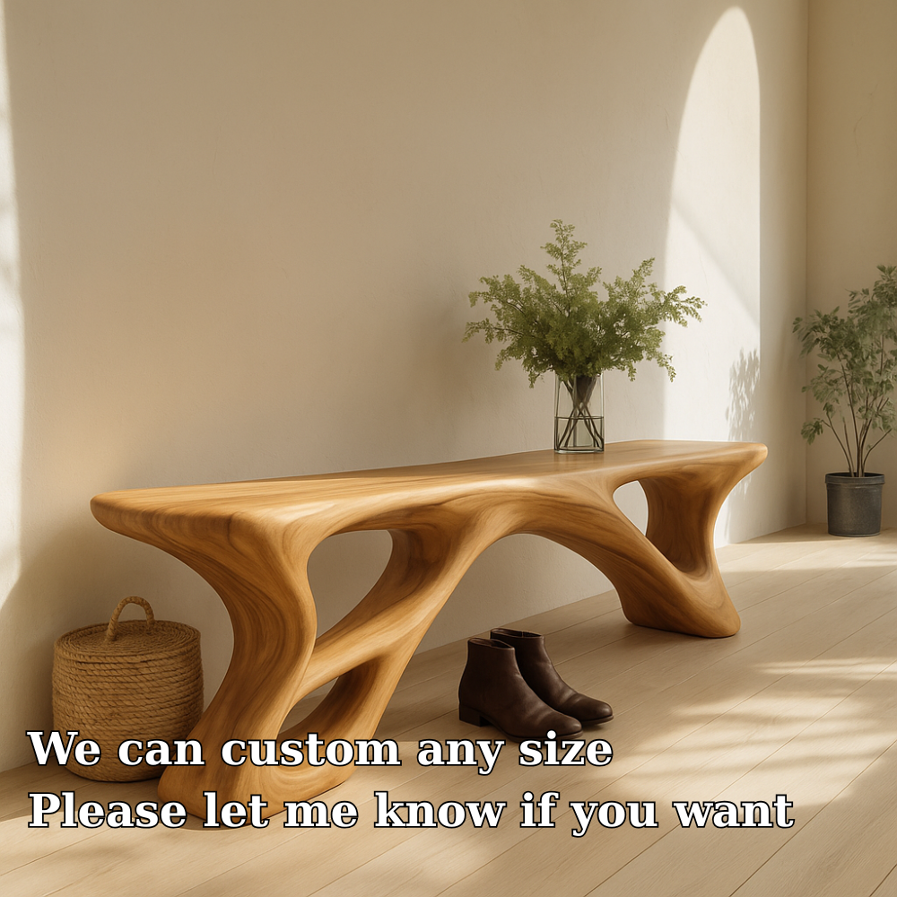 Handcrafted Solid Wood Bench – Sculptural Organic Flow Design with Modern Natural Aesthetic Lynnsnail