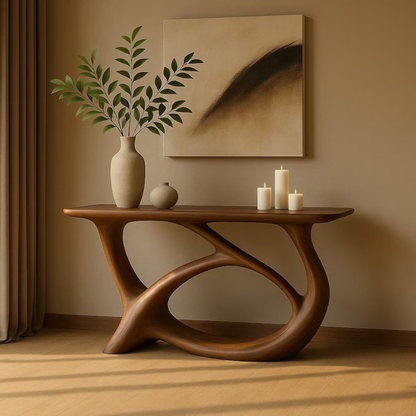 Handcrafted Solid Wood Console Table with Sculptural Flow Design – Modern Organic Art Lynnsnail